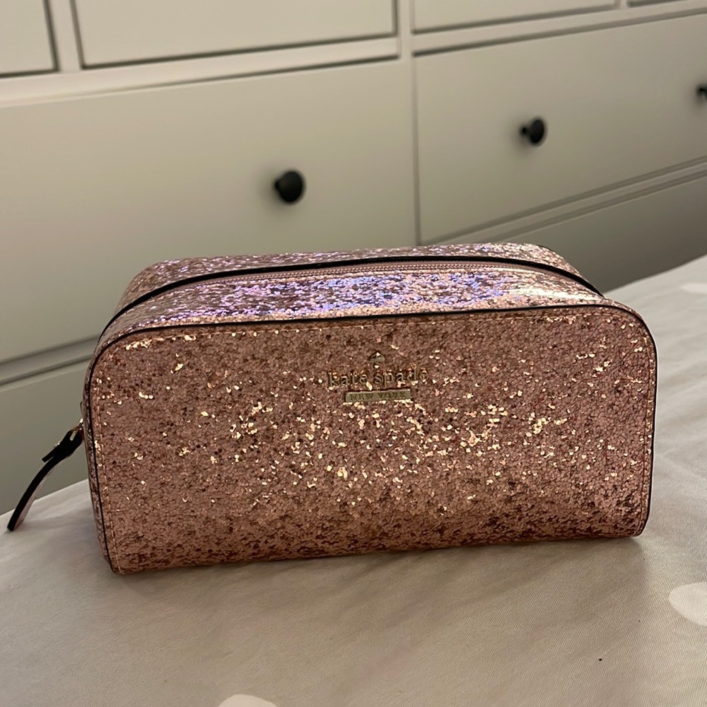 kate spade Rose Gold Glitter Cosmetic Case